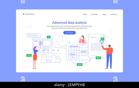 Advanced data analysis landing page, team research Stock Vector