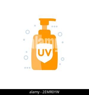 sunscreen, sunblock vector flat icon on white Stock Vector