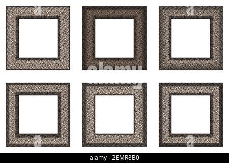 Big set of squared vintage wooden grunge frame. Place for text. Vintage antique beautiful rectangular frames. Template vector illustration. Decorative Stock Vector