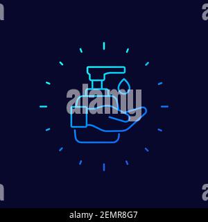 Hand sanitizer, use antiseptic line icon, vector Stock Vector