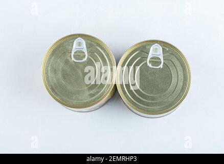 Two can on white background. top view Stock Photo