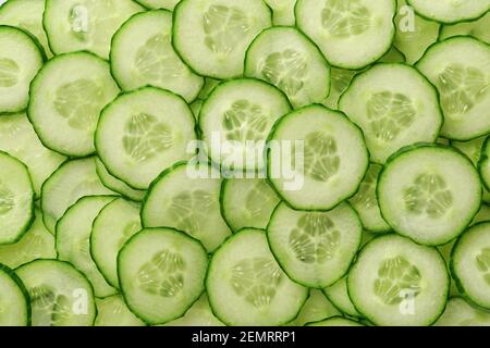 Cucumber background, overhead flat lay shot of cucumber slices Stock Photo  - Alamy