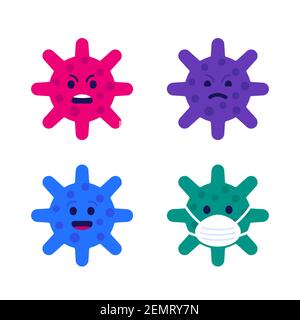 virus vector emoji set, angry and scared viruses Stock Vector