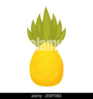 Cute pineapple, simple, cartoon in scandinavian style isolated on white background. Geometric shapes, season decoration, fresh fruit. Summer time, hea Stock Vector