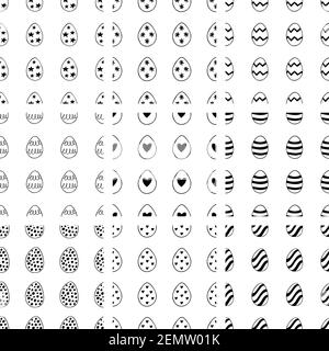 Easter set of seamless patterns fromhand drawn doodle eggs. Stock Vector