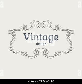 Classic Picframe Line Vector Classic vector frame template. Vintage ellipse swirls line border Stock ...