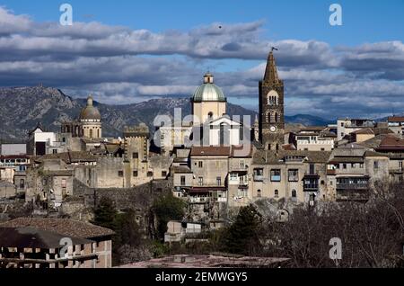 view medieval village in Sicily old church and monuments of Randazzo town Stock Photo