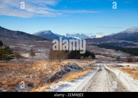 Looking towards Kintail from the track leading into Meall Dubh in the Scottish Highlands. Stock Photo