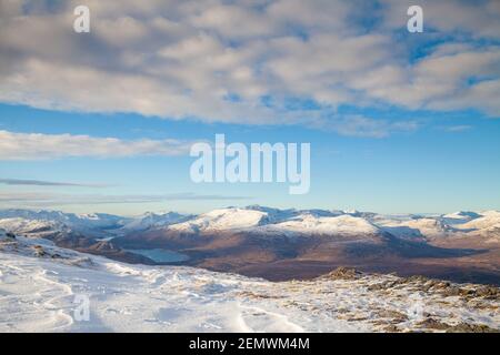 Looking towards Kintail from the summit of Meall Dubh in the Scottish Highlands. Stock Photo