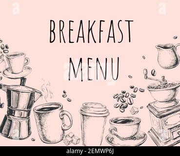 Breakfast Hand Drawn Set Vector illustration. Stock Vector