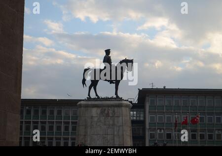 Ankara, Turkey - 2021: statue of Ataturk in Ulus. (Victory Monument) Stock Photo