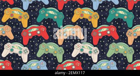 Vector Seamless Retro pattern with joysticks. Video game controller gaming cool print for boys and girls. Print for textiles, sportswear Stock Vector