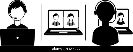 Teleworking remote video conference icon. Online communication, remote workplace, work from home. Vector on transparent background Stock Vector