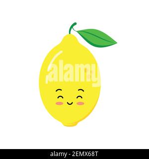 Cute lemon citrus fruit icon isolated on white background. Stock Vector