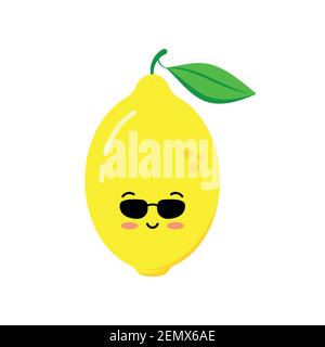 Cute lemon in sunglases icon isolated on white background. Stock Vector