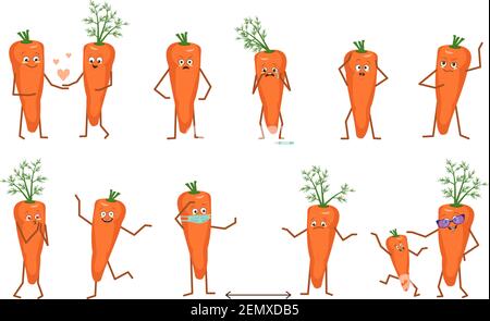 Set of cute carrots characters with different emotions Stock Vector