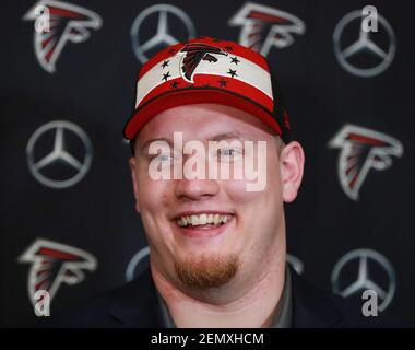 Atlanta Falcons first round draft pick Bijan Robinson speaks at an NFL  football press conference at the team's training facility in Flowery  Branch, Ga., on Friday, April 28, 2023. (AP Photo/Ben Gray