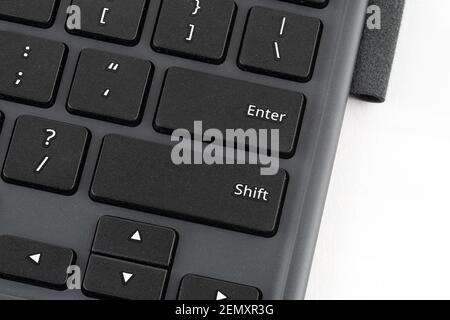 Close up image of a keyboard showing the Enter key Stock Photo