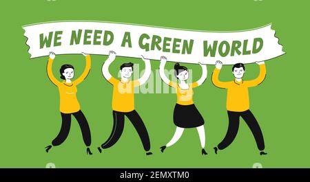 Ecology protest, ecological movement. Environmental activism concept flat vector illustration Stock Vector