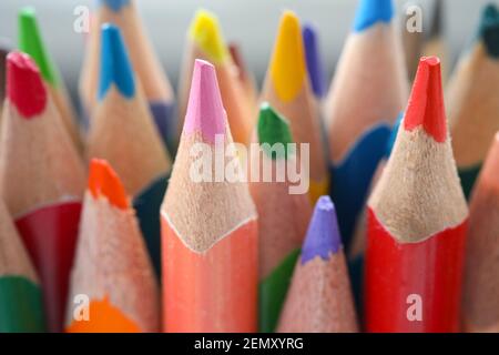 Closeup of new beautiful color pencils for drawing Stock Photo
