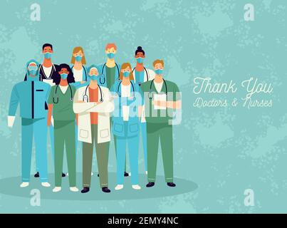 Thank you nurses lettering vector text on white mask background ...