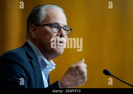 Large Profitable Corporations. 25th Feb, 2021. United States Senator Mike Braun (Republican of Indiana), speaks during a Senate Budget Committee hearing on Capitol Hill in Washington, Thursday, Feb. 25, 2021, examining wages at large profitable corporations. Credit: Susan Walsh /Pool via CNP | usage worldwide Credit: dpa/Alamy Live News Stock Photo
