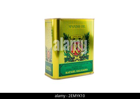 Rafael Salgado Olive oil tin on isolated background Stock Photo