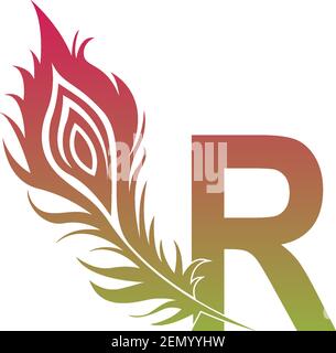 Letter R with feather logo icon design vector illustration Stock Vector