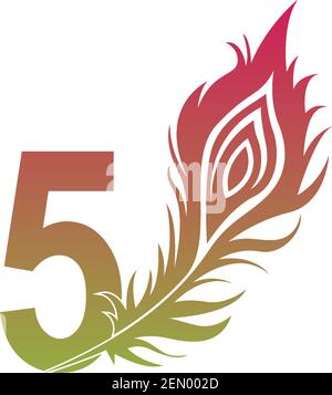 Number 5 with feather logo icon design vector illustration Stock Vector