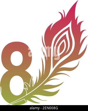 Number 8 with feather logo icon design vector illustration Stock Vector