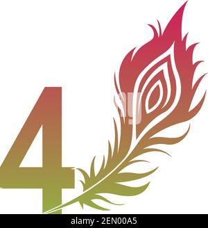Number 4 with feather logo icon design vector illustration Stock Vector