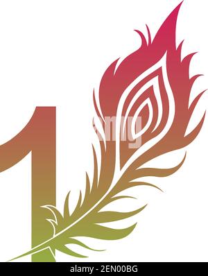 Number 1 with feather logo icon design vector illustration Stock Vector