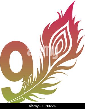 Number 9 with feather logo icon design vector illustration Stock Vector