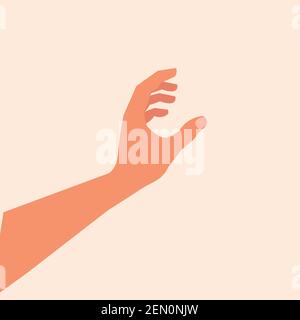 Hand touching or holding to something. Hand making gesture while grasp or catch, take, keep something isolated vector illustration.Grabbing something. Stock Vector