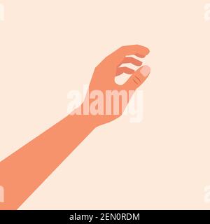 Hand touching or holding to something. Hand making gesture while grasp or catch, take, keep something isolated vector illustration.Grabbing something. Stock Vector