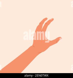 Hand touching or holding to something. Hand making gesture while grasp or catch, take, keep something isolated vector illustration.Grabbing something. Stock Vector