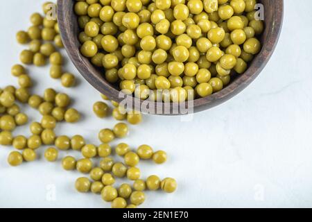 Top view of marinated green olives in bowl Stock Photo