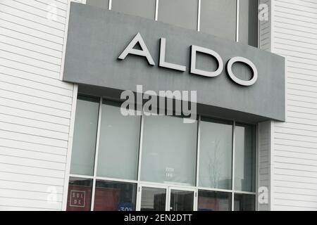 A logo sign outside a Aldo retail store location in Vaudreuil-Dorion, Quebec, Canada, on April 21, 2019 Photo Alamy
