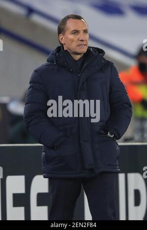 Leicester, UK. 25th Feb, 2021:  Brendan Rogers manager of Leicester City during the game in Leicester, UK on 2/25/2021. (Photo by Mark Cosgrove/News Images/Sipa USA) Credit: Sipa USA/Alamy Live News Stock Photo