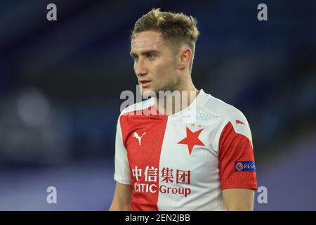 Leicester, UK. 25th Feb, 2021:  Jan Kuchta (16) of Slavia Prague during the game in Leicester, UK on 2/25/2021. (Photo by Mark Cosgrove/News Images/Sipa USA) Credit: Sipa USA/Alamy Live News Stock Photo