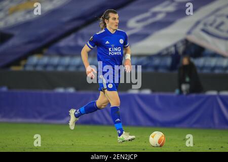 Leicester, UK. 25th Feb, 2021:  Çaglar Soyuncu #4 of Leicester City in action during the game in Leicester, UK on 2/25/2021. (Photo by Mark Cosgrove/News Images/Sipa USA) Credit: Sipa USA/Alamy Live News Stock Photo