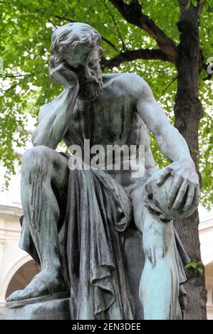 Bronze sculpture of as man thinking, Musée des Beaux Art Stock Photo