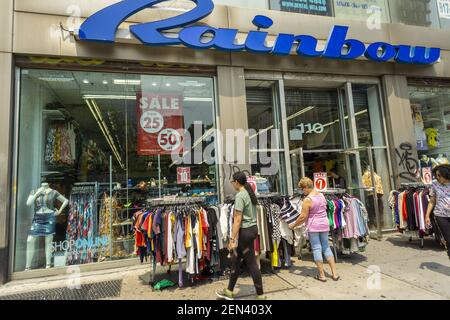 Shoppers browse cheap Chinese and other Asian manufactured apparel at a  Rainbow store in the Lower East Side neighborhood of New York on Sunday,  June 2, 2019. (© Richard B. Levine Stock Photo - Alamy