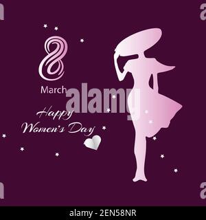 Happy women's day on 8 march celebration theme with silver star and heart for social media, story, wishes card, greeting card and promotion purpose Stock Vector