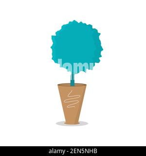 A modern green flower in a pot. The flower is round in shape with distortions. Modern images of the plant in the pot. Flat vector illustration Stock Vector