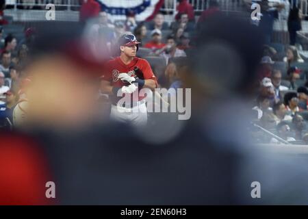 June 14, 2019: Atlanta Braves infielder Ozzie Albies heads to first base on  a ground ball single during the fifth inning of a MLB game against the  Philadelphia Phillies at SunTrust Park