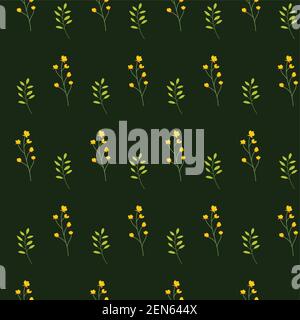 Floral seamless pattern with flowers and leaves on green background. Stock Vector