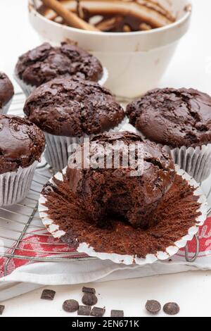 Homemade double chocolate muffins Stock Photo