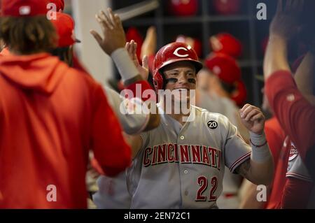 Milwaukee, WI, USA. 21st June, 2019. After scoring Cincinnati Reds