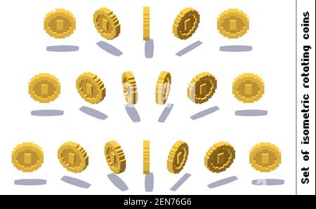 Set of rotating pixel coins for game or app animation Stock Vector